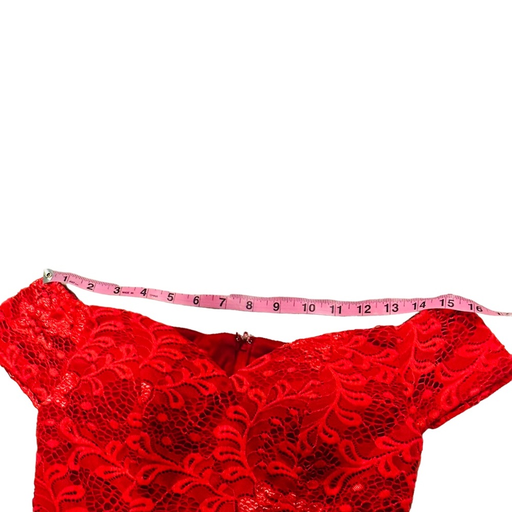 Off-Shoulder Red Lace Party Dress - Picture 11 of 16